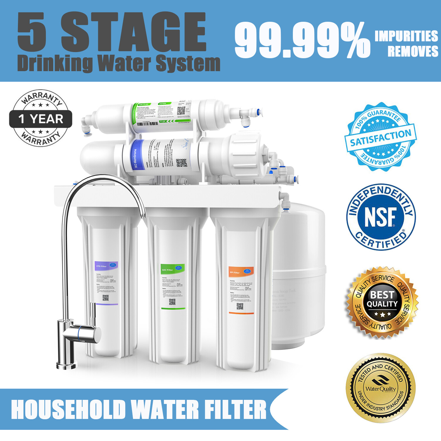 SimPure 5 Stage 100GPD Under Sink RO Reverse Osmosis Water Filtration System gallery