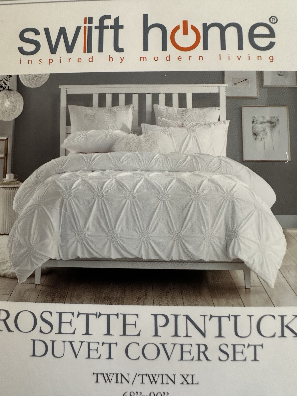 Swift Home Ruched Pintuck Rosette Duvet Set Twin XL 68X90"+1 Sham White gallery