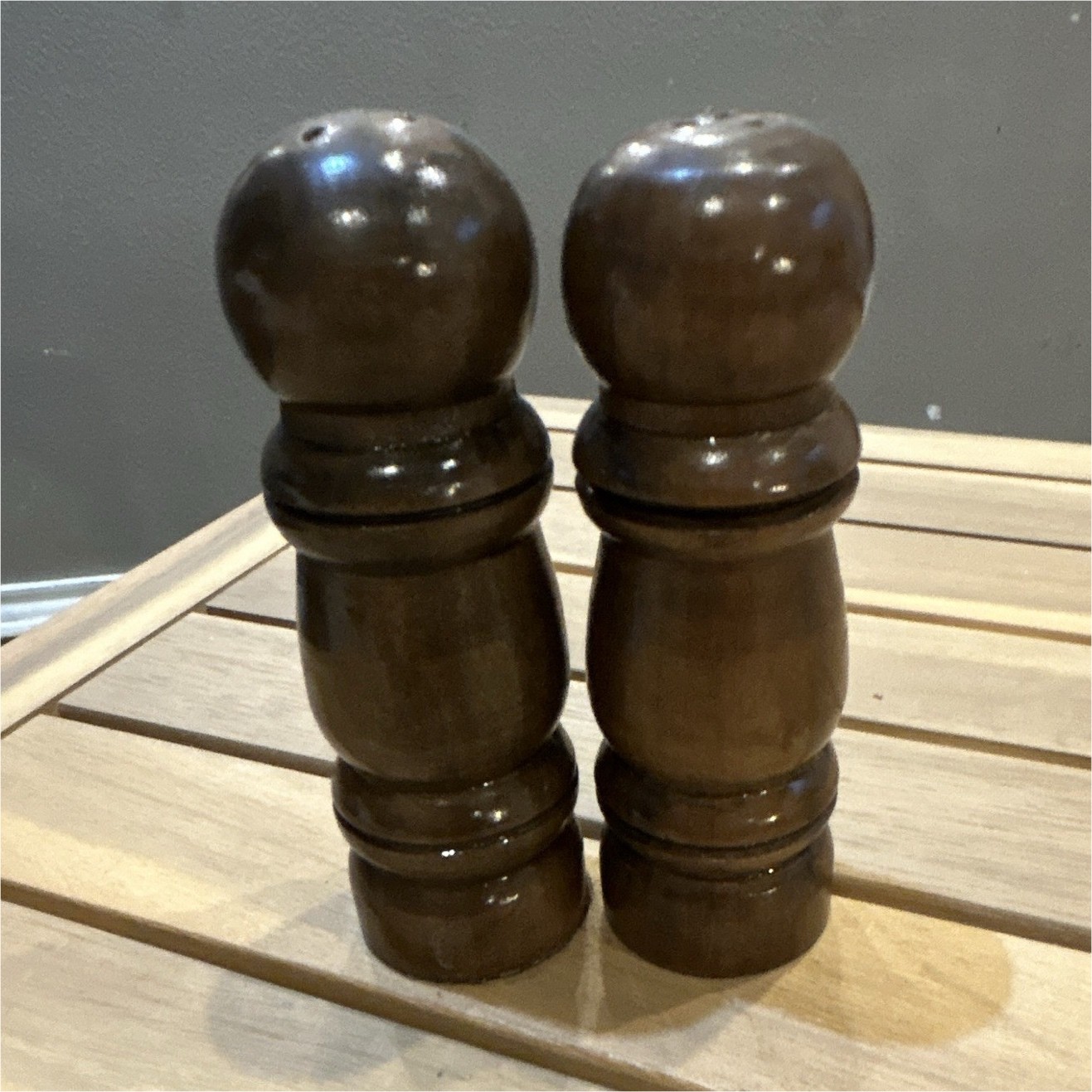 Wood Brown Salt & Pepper Shakers Set of 2, Solid/Plain Traditional 4 in gallery