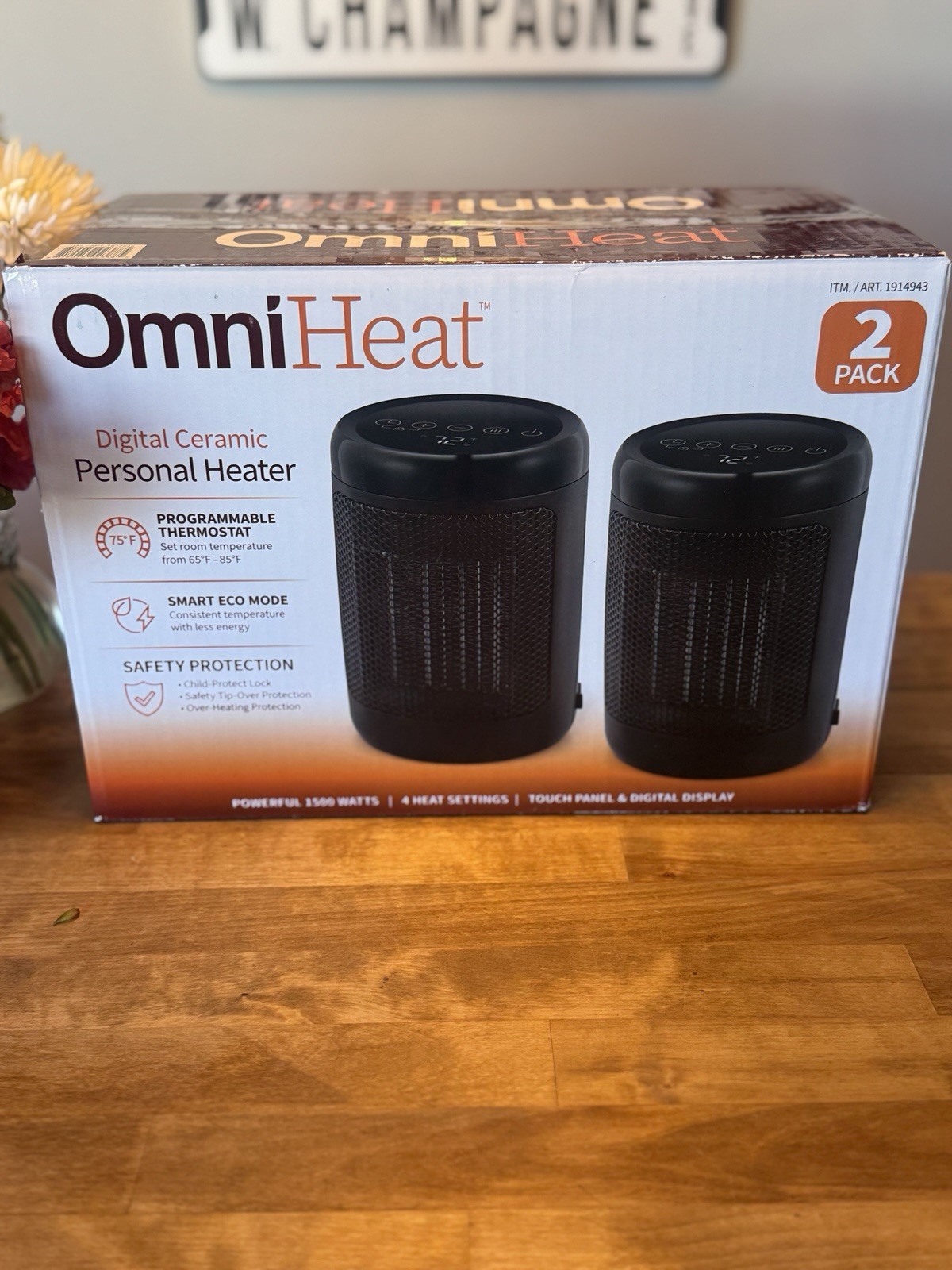 OmniHeat 2-Pack Digital Ceramic Personal Heater 1500W Eco Mode Safety New gallery