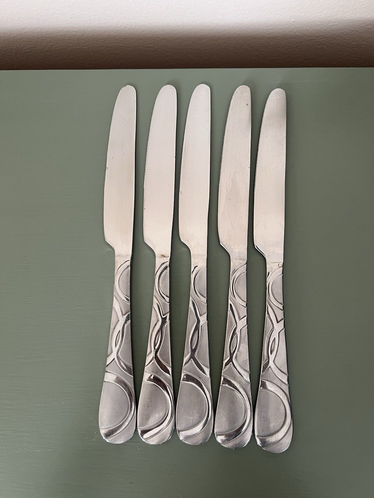 Paltzgraff Modern Swirl Pattern Dinner Knives Set of 5 Everyday Use