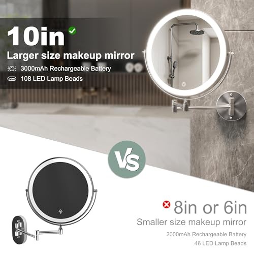 10-Inch Wall Mounted Makeup Mirror with Magnification, 10"L x 10"W Nickel gallery