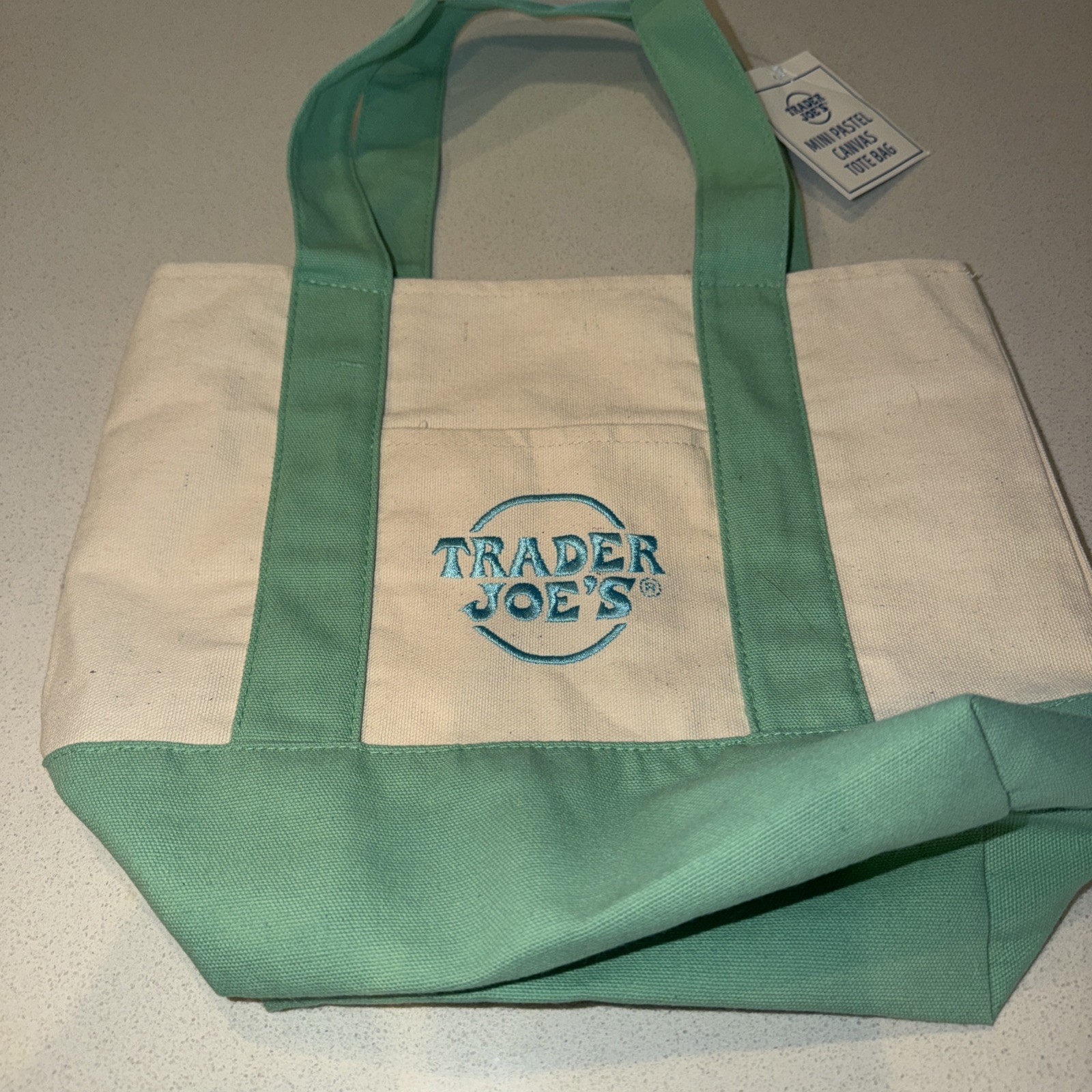 Trader Joe's 2026 Spring Mini Pastel Mint Green Canvas Tote Bag New But Read gallery