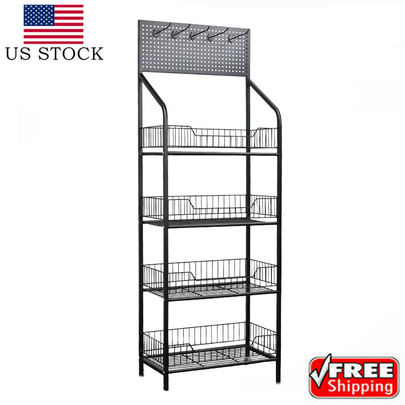 4Tier Black Retail Display Rack/Shelf/Frame/Stand Shop Freestand Snack Metal US gallery