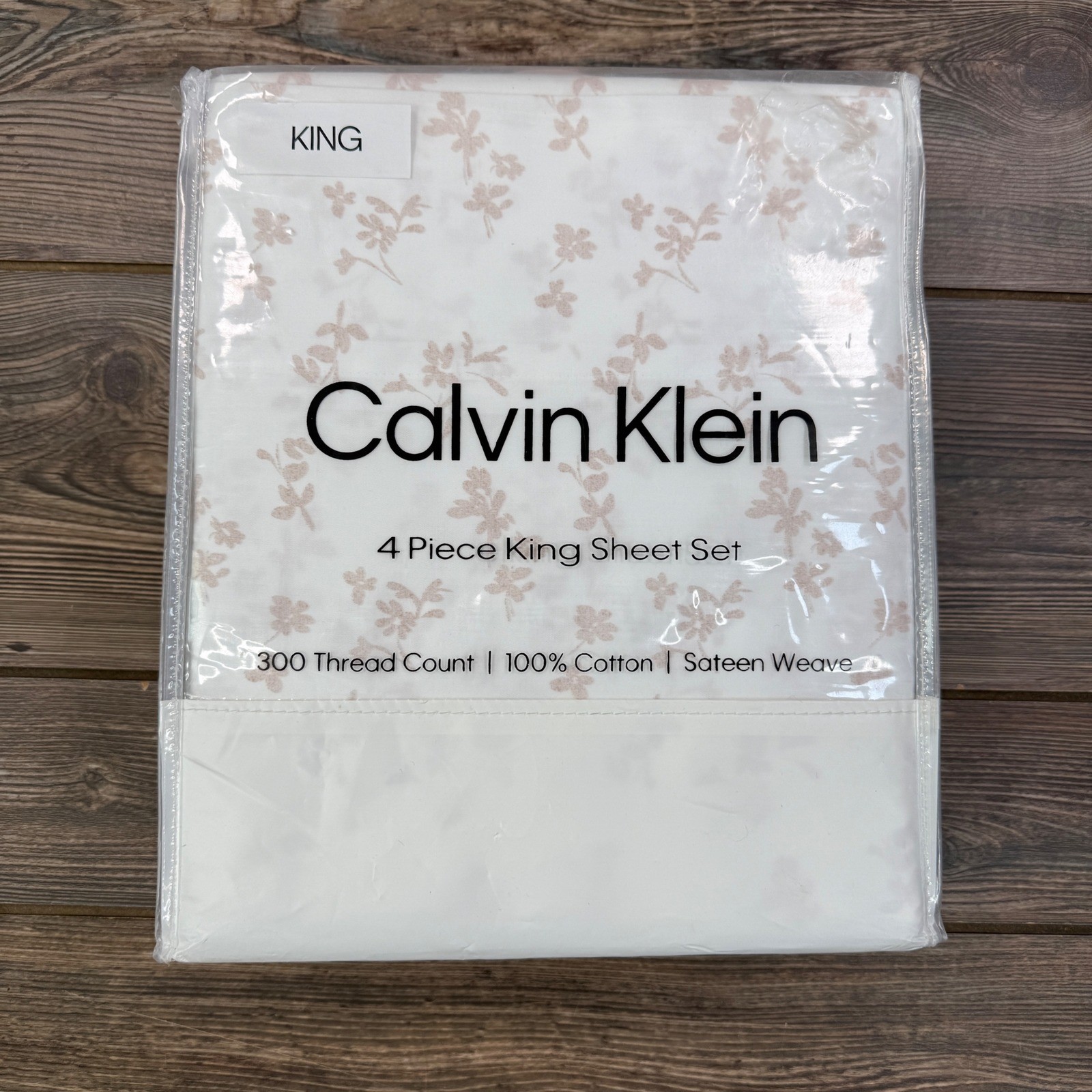 Calvin Klein King 4pc Sheet Set White Pink Shaded Foliage Cotton Sateen NEW gallery