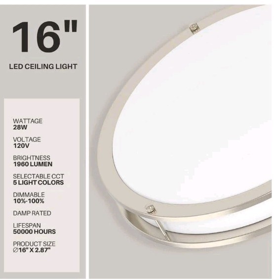 DYMOND 16 in. LED Ceiling Light Flush Mount Color Selectable CCT Brushed Nickel gallery