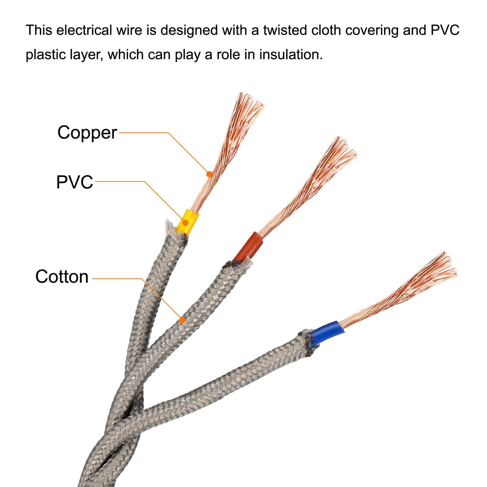 Twisted Cloth Covered Wire 3 Core 18AWG 5m/16.4ft,Electrical Cable,Grey gallery