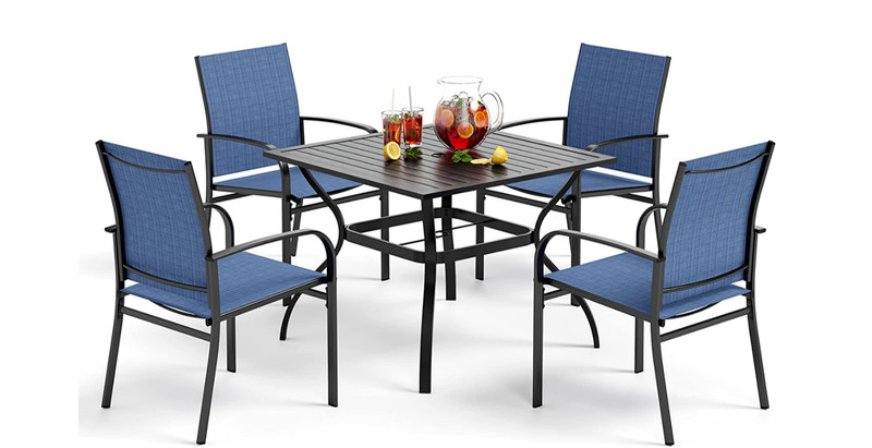 PHI VILLA 5 Piece Patio Dining Set with Umbrella Hole Outdoor Table for Garden gallery