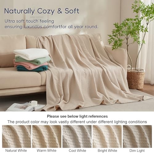 Lightweight Waffle Weave Blanket Queen Size, Queen(90"x90") Light Tan gallery