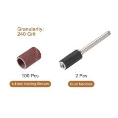100Pcs 1/4 Inch Sanding Sleeves Set 240 Grit with 2Pcs 1/8 Inch Mandrels gallery