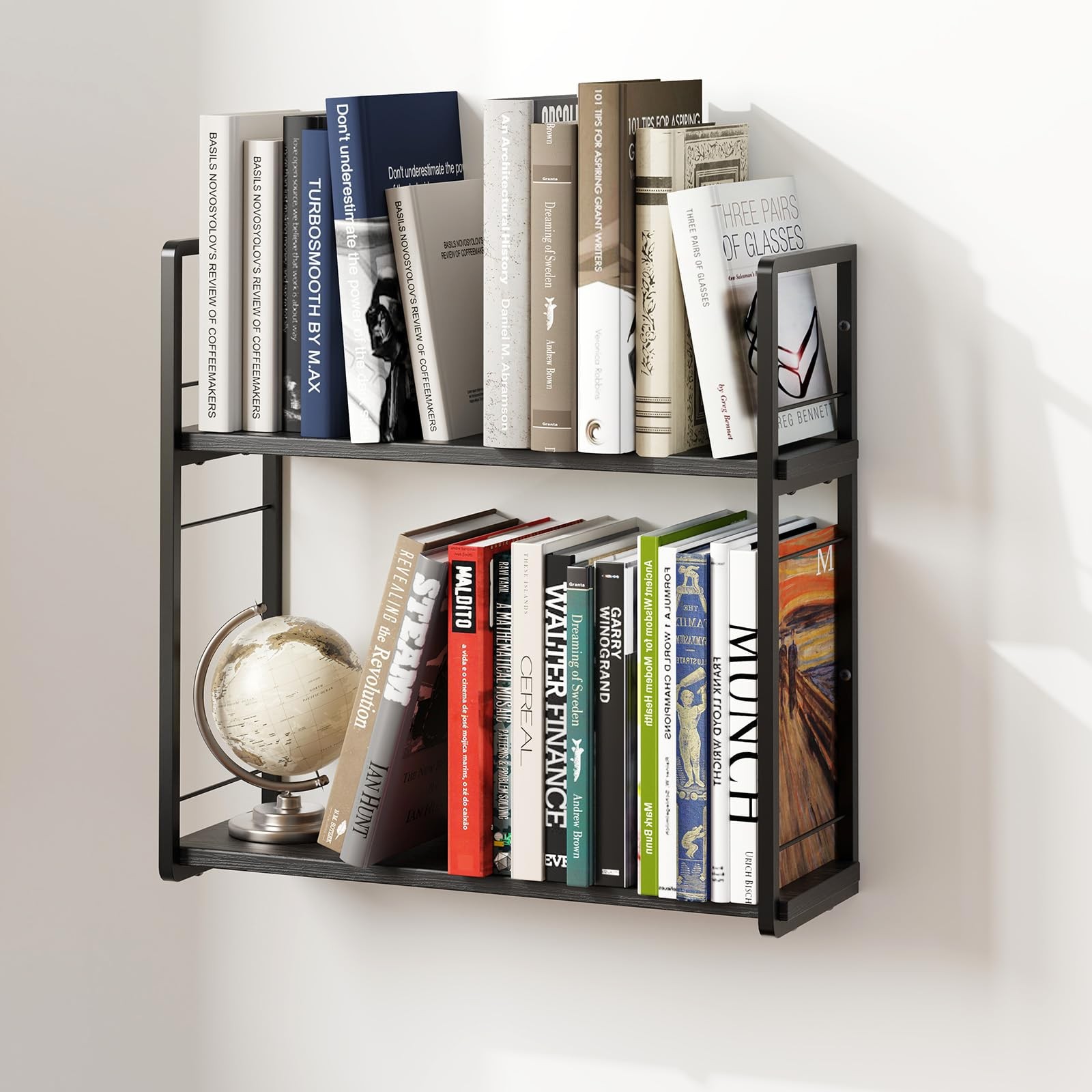 2Layer Floating Bookshelf 16 Inch Stud Wall Mount Hanging Shelf Black gallery
