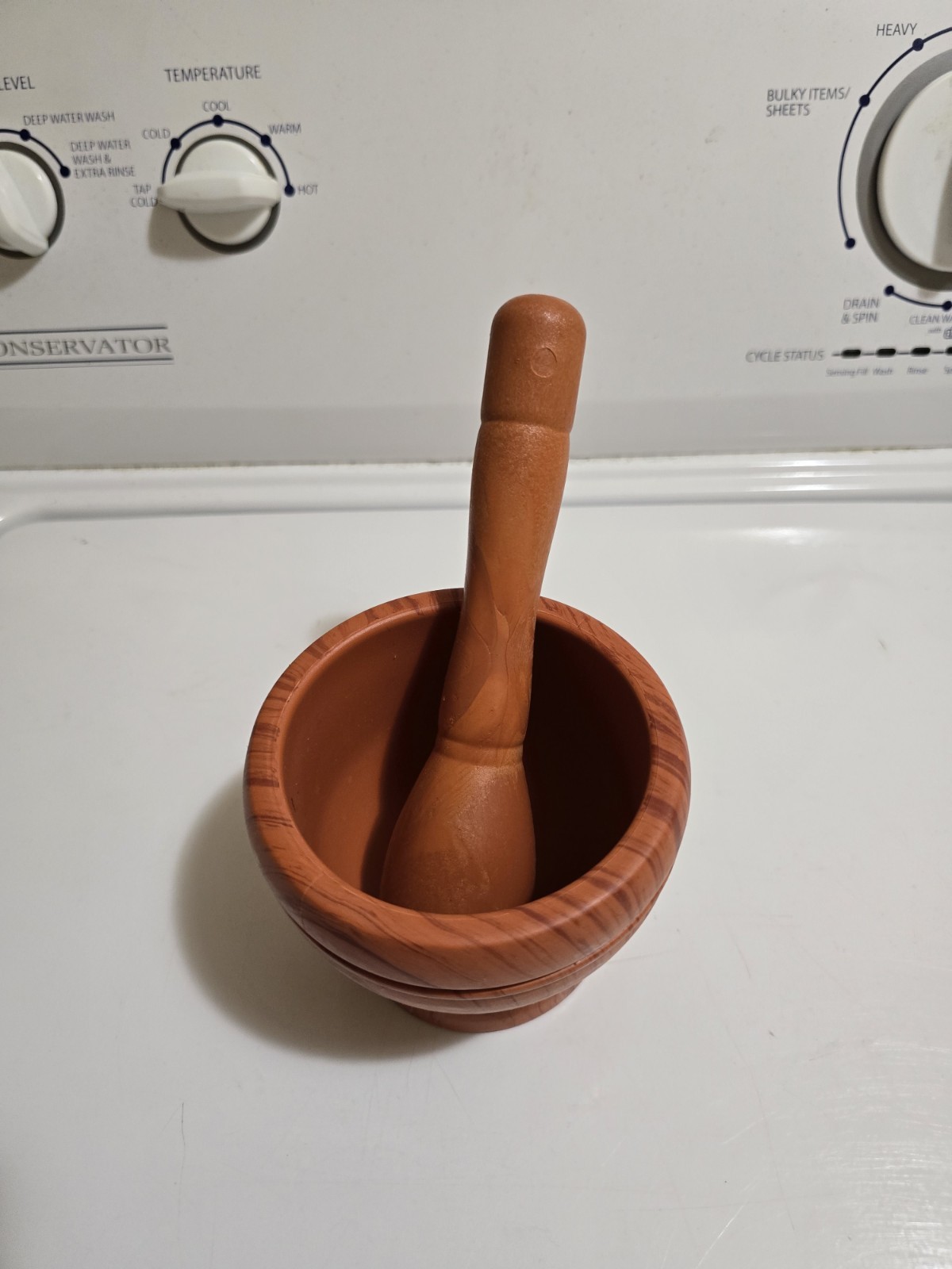 Medium Brown Wood Mortar & Pestle Set, Solid Plain Pattern, Kitchen Tool Grinder gallery
