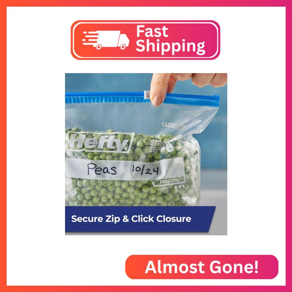 Hefty Slider Freezer Kitchen Storage Bags, Quart Size, 74 Count gallery