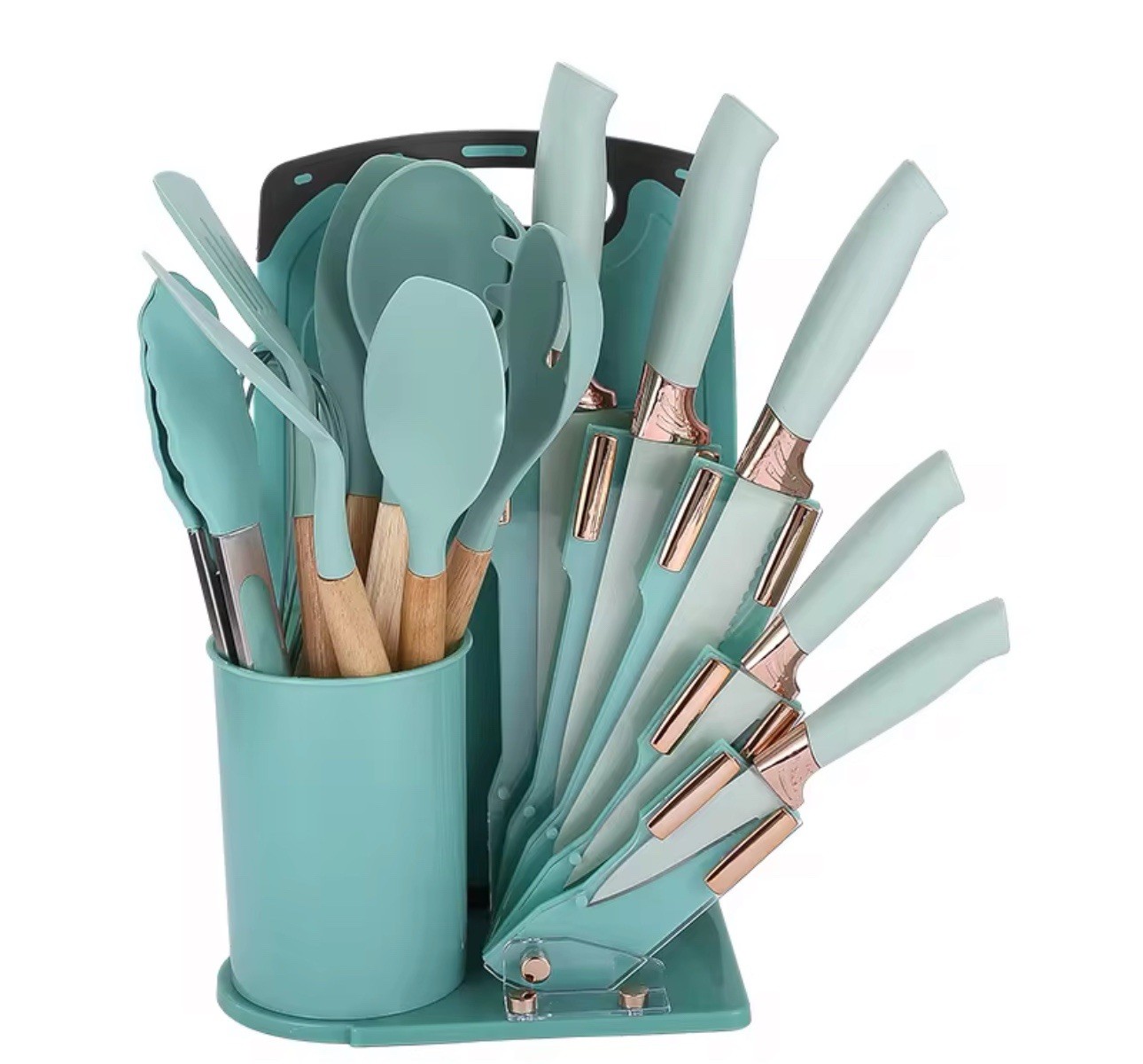 19-Piece Turquoise Kitchen Knife Set w/ Block & Cutting Board, 8in Serrated gallery