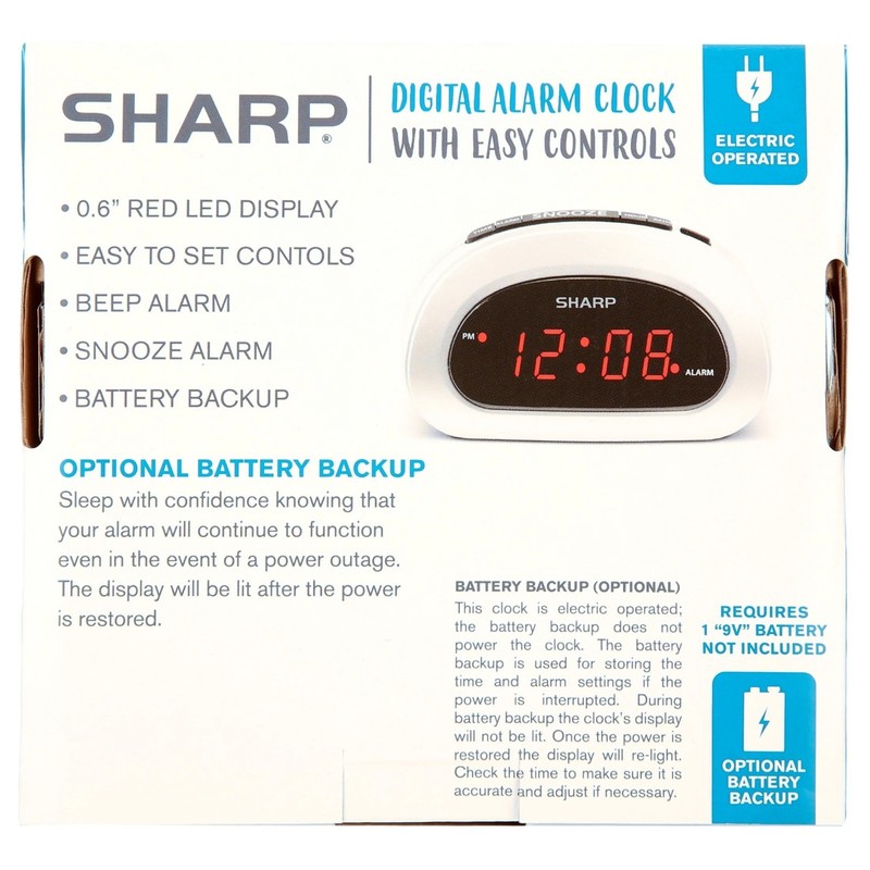 Digital Sharp Alarm Clock, Cosmic Silver, Easy to Set Controls, Red LED Display gallery