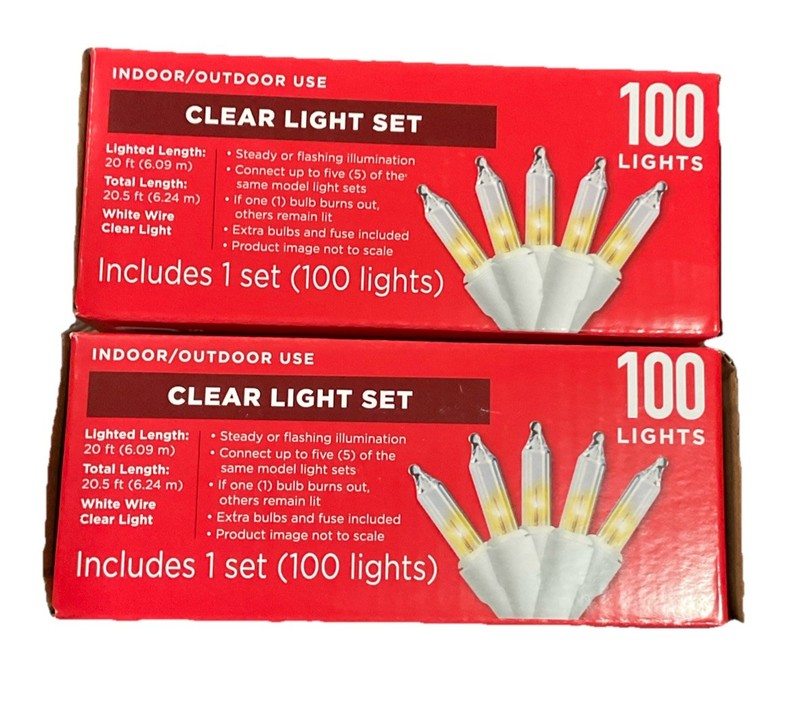 Clear Light Set 100 Lights White Wire Indoor/Outdoor (Lot of 2) Christmas Lights gallery