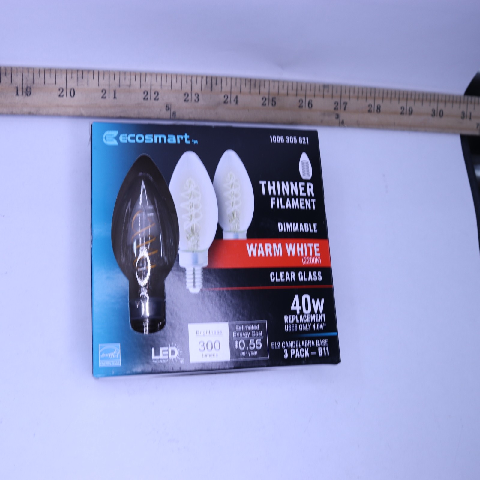 (3-Pk) EcoSmart LED Vintage Edison Light Bulb Warm White 2200K B11 40W Eqv gallery
