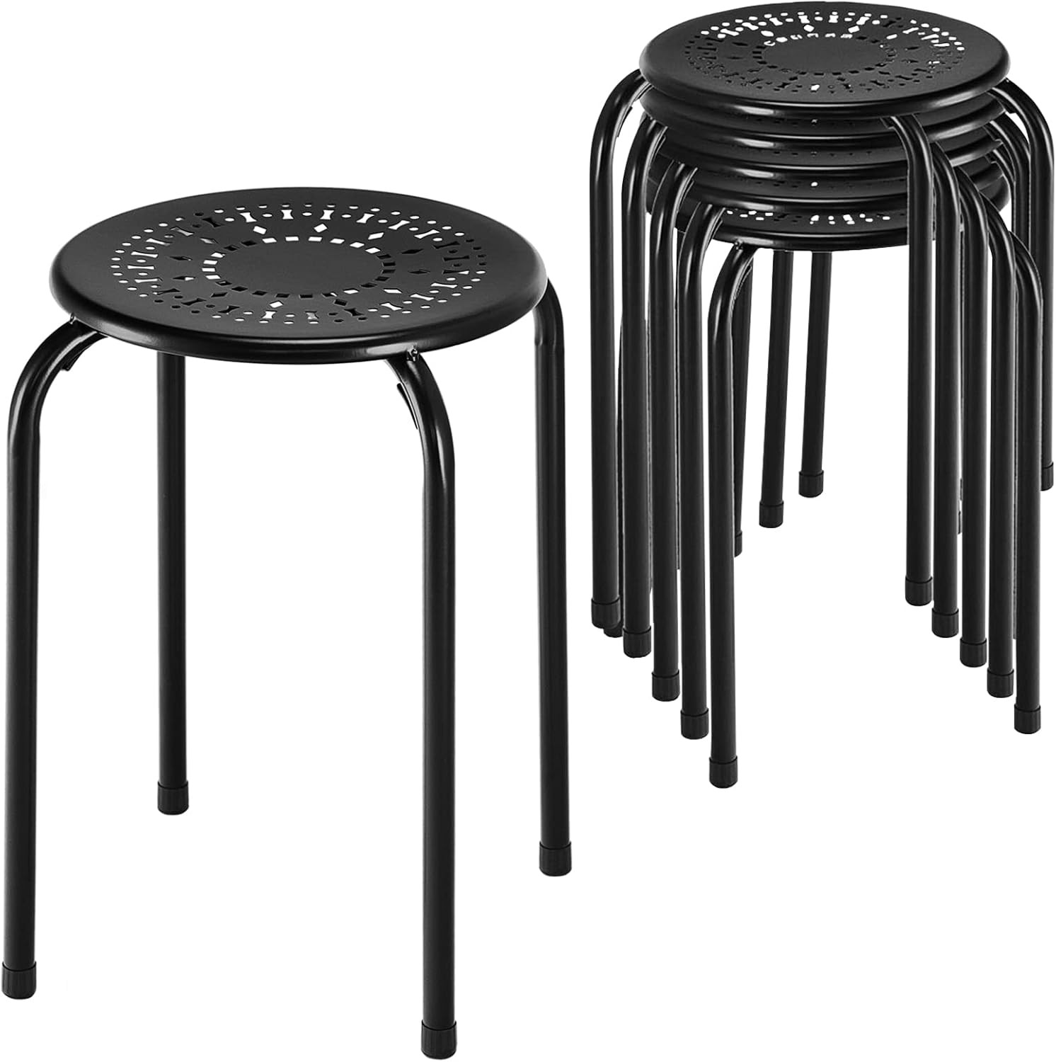 6-Pack Portable Stackable Stools for Kids, Daisy Design, 17.5-Inch Black gallery