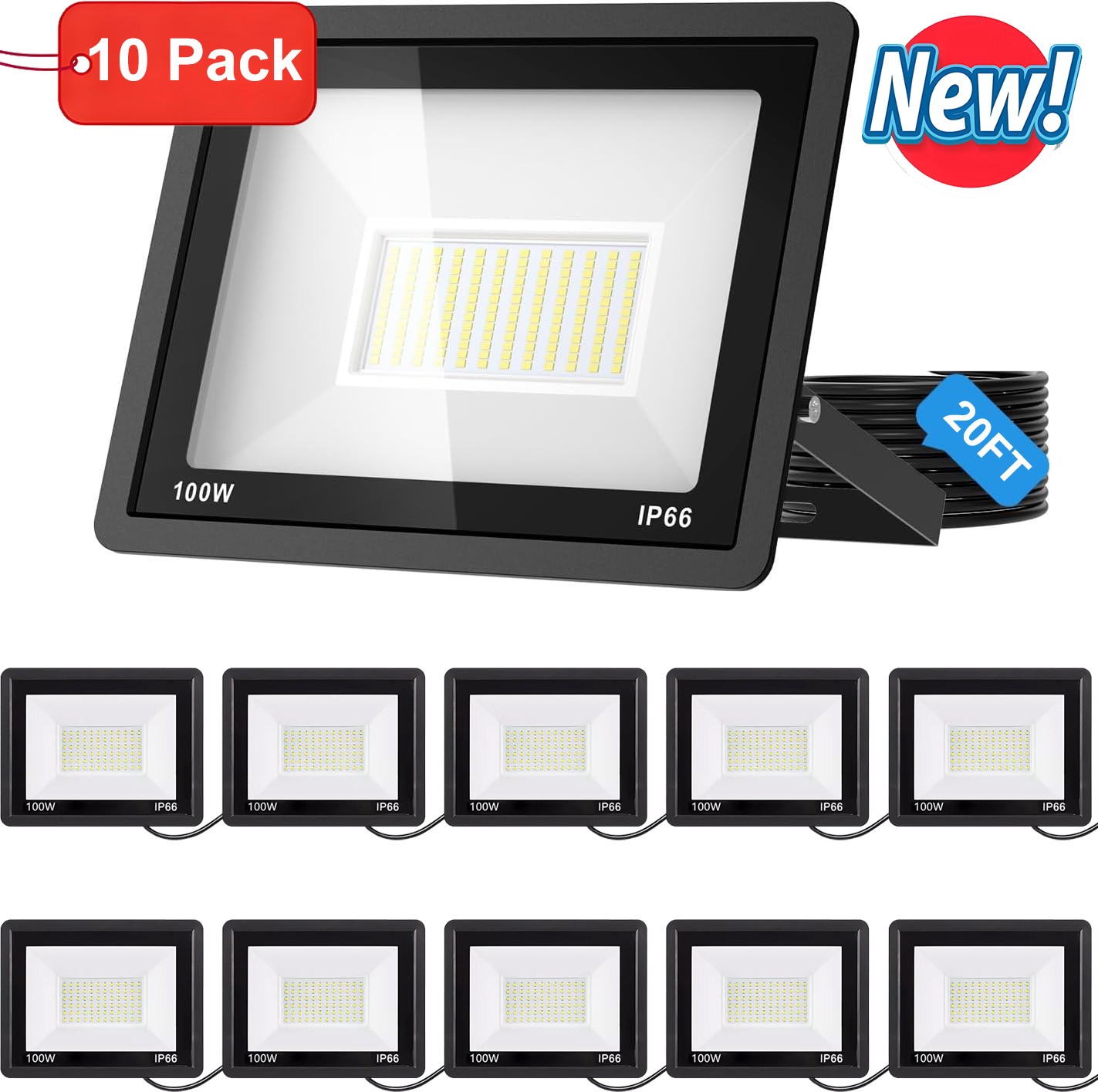 10 Pack 100W LED Flood Light Outdoor Super Bright Outside Work Lights 6500K IP66 gallery