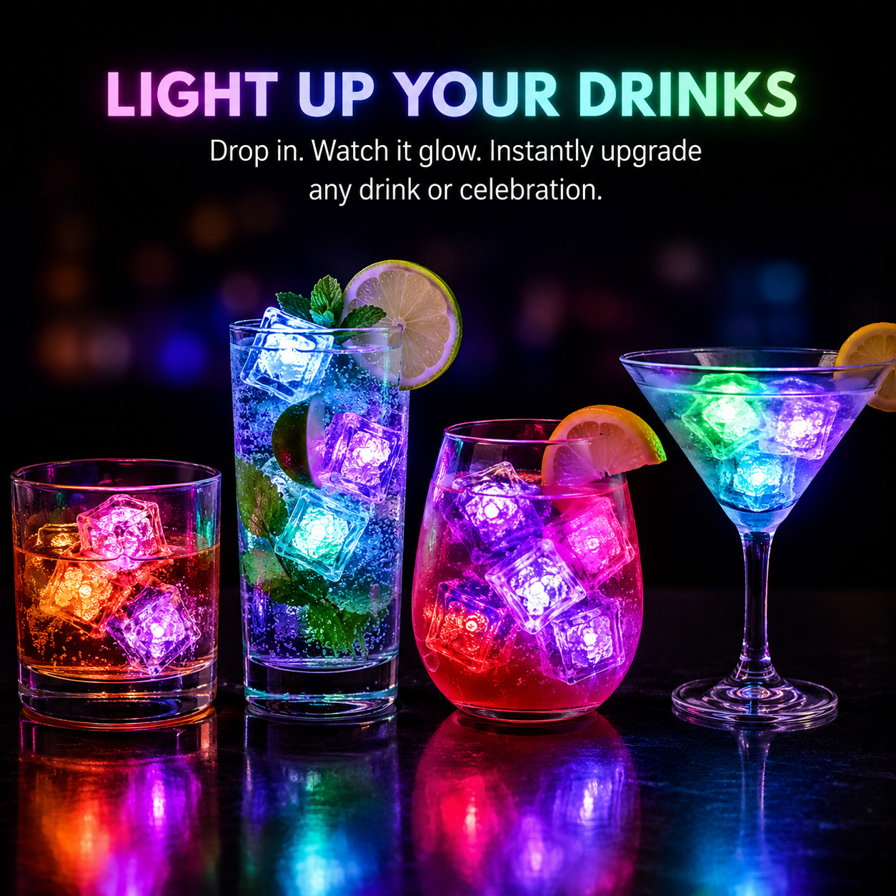 75 Flashing LED Ice Cubes Reusable Light Up Drink Cubes Party Bar Lights gallery