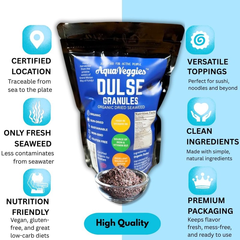 Organic Atlantic Dulse Flakes Granules 227Grams or 1/2 Lbs, Hand-Harvested, S... gallery