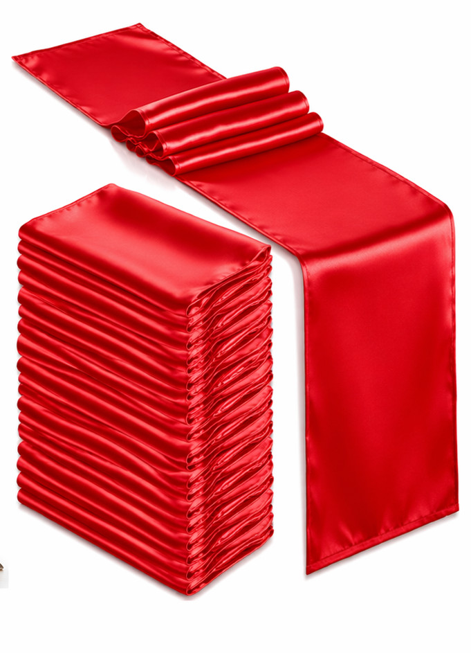 Bright Red Satin Table Runner 12x108 Inch 22 Pieces Lot For Wedding Party Event gallery
