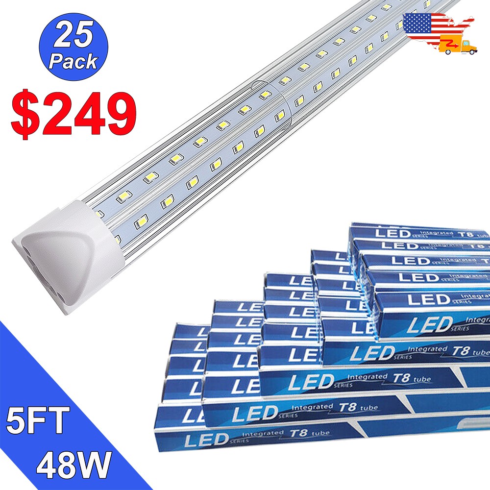 25 Pack 5Ft V-Shape Linkable Workshop Warehouse Garage Ceiling Led Tube Lights