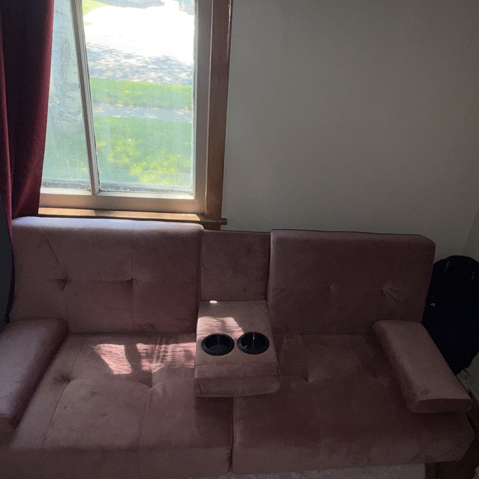 Pink Velvet Loveseat Sofa Tufted Back Center Console w/ 2 Cup Holders gallery