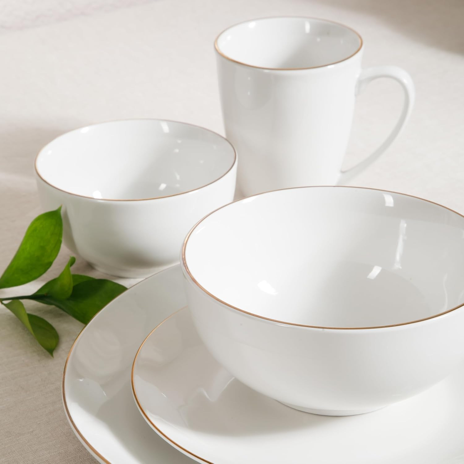 Sophisticated 30-Piece White Porcelain Dinnerware Set with Gold Accents for 6 gallery