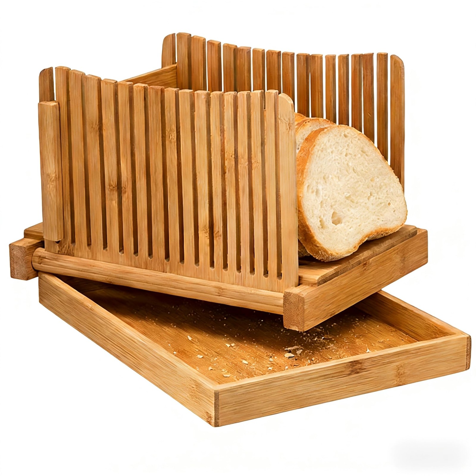Bamboo Bread Slicer for Homemade Bread, Adjustable with Foldable Slicing Guid... gallery