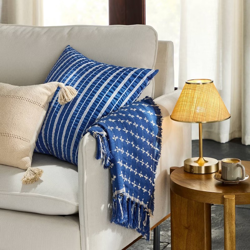 Woven Portable Table Lamp Brass (Includes LED Light Bulb) - Hearth & gallery