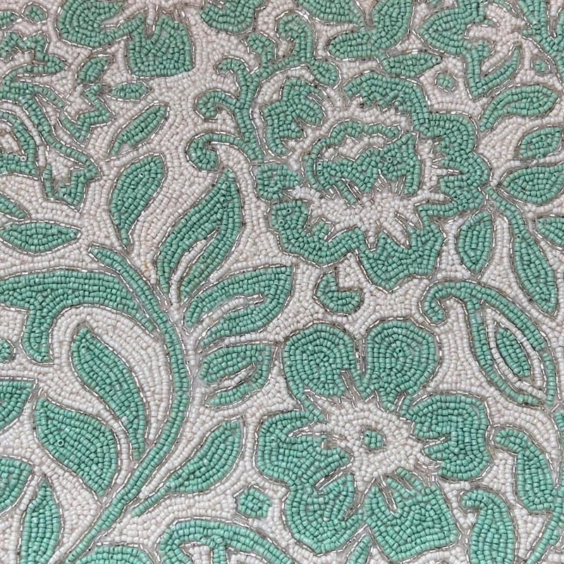 Jaipur in Bloom Beaded Table Runner Centerpiece 13 x 36 Aqua White Silver Floral gallery