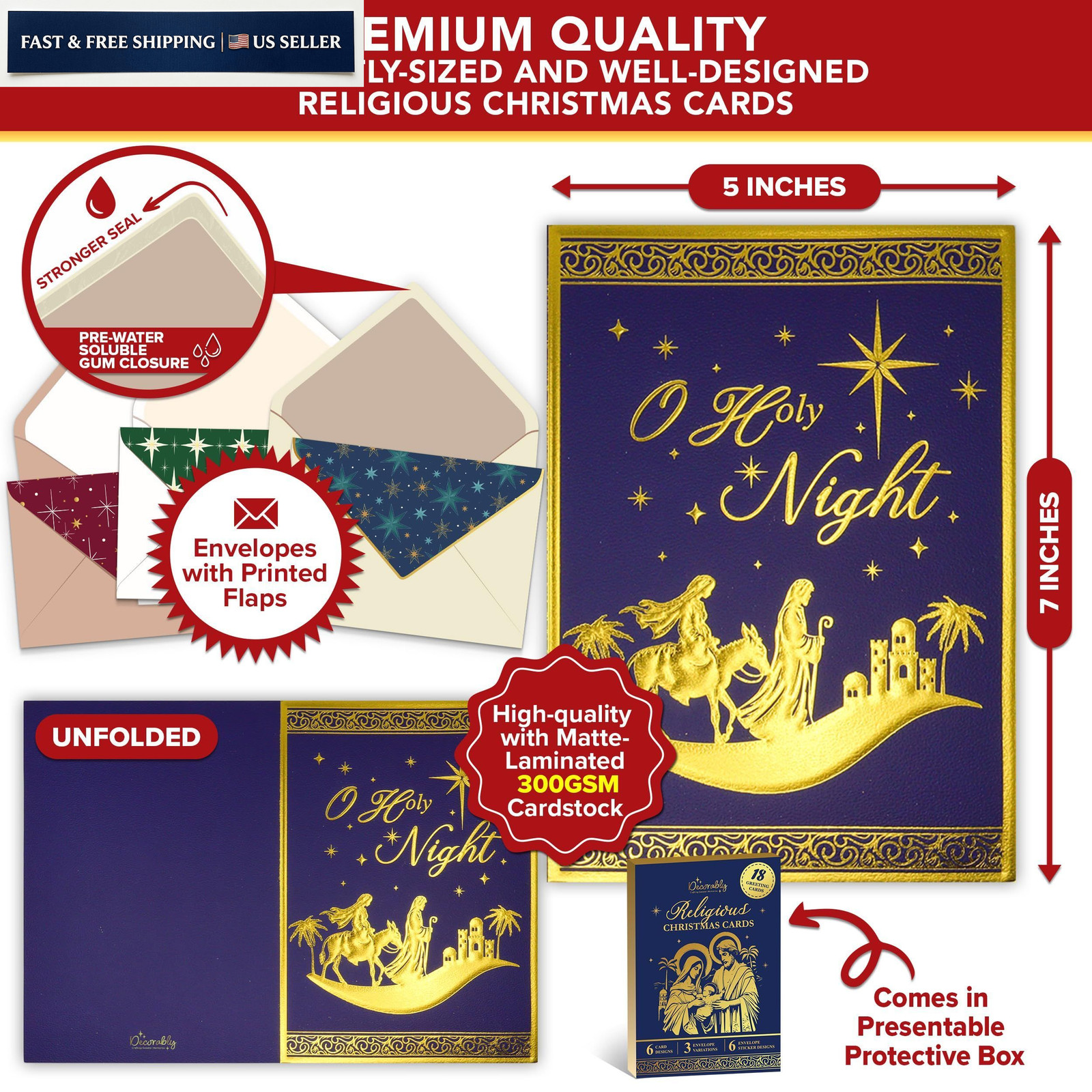 Decorably 18 Pack Gold Foil Embossed 5x7in Religious 5x7 inches, metallic gallery