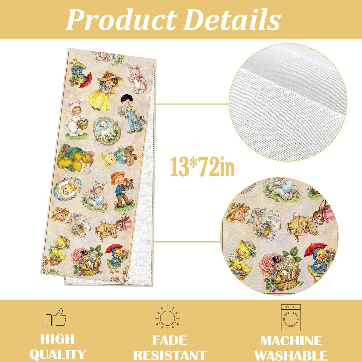 Vintage Easter Table Runner Spring Retro Bunny Duck Children's Baby Shower Party gallery