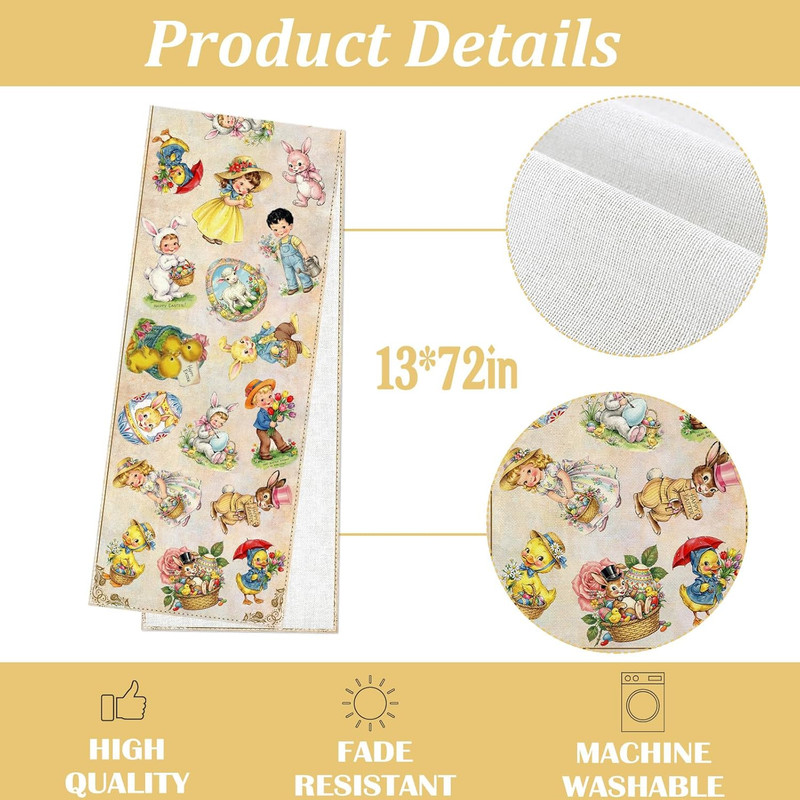 Vintage Easter Table Runner Spring Retro Bunny Duck Children's Baby Shower Party gallery