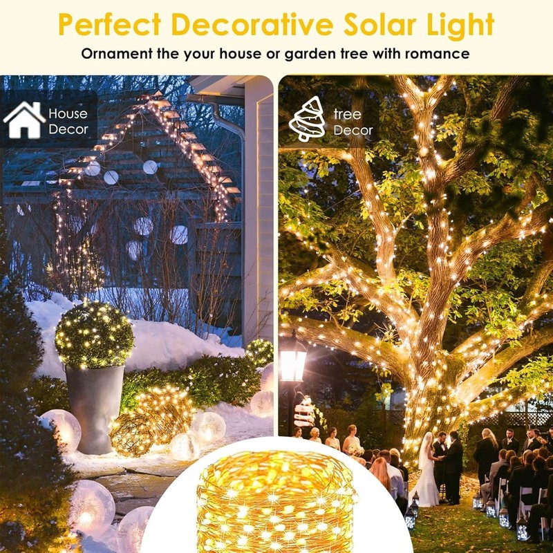 Extra-Long LED Solar String Outdoor Lights - Pack of 2, Warm White gallery