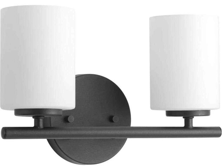 Progress Lighting 13 in. 2-Light Black Etched Glass Bathroom Vanity Light
