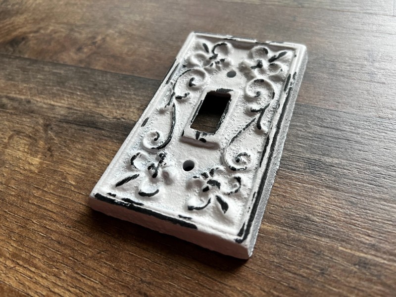 Iron Single Toggle Light Switch Wall Plate Cover, Shabby Chic White Victorian gallery