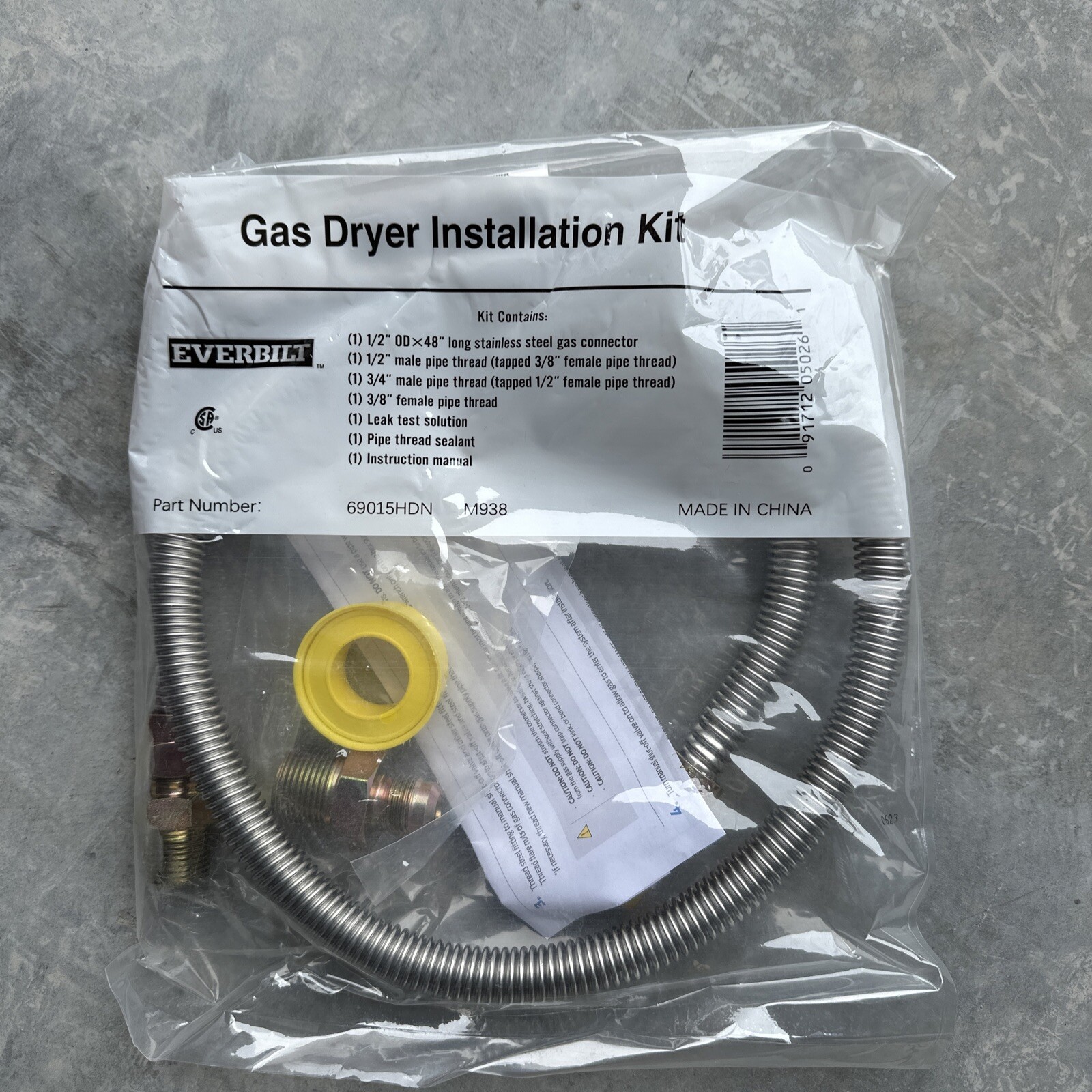 Eastman Everbilt Gas Dryer Installation Kit Line Hose 1/2 x 48" 69015HDN NEW gallery