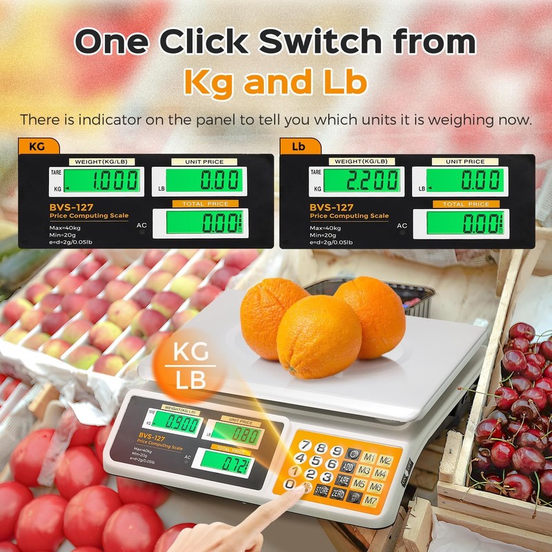 Price Computing Scale 88lb/ 40kg, Commercial Food Weighing Scale 2g Division,... gallery