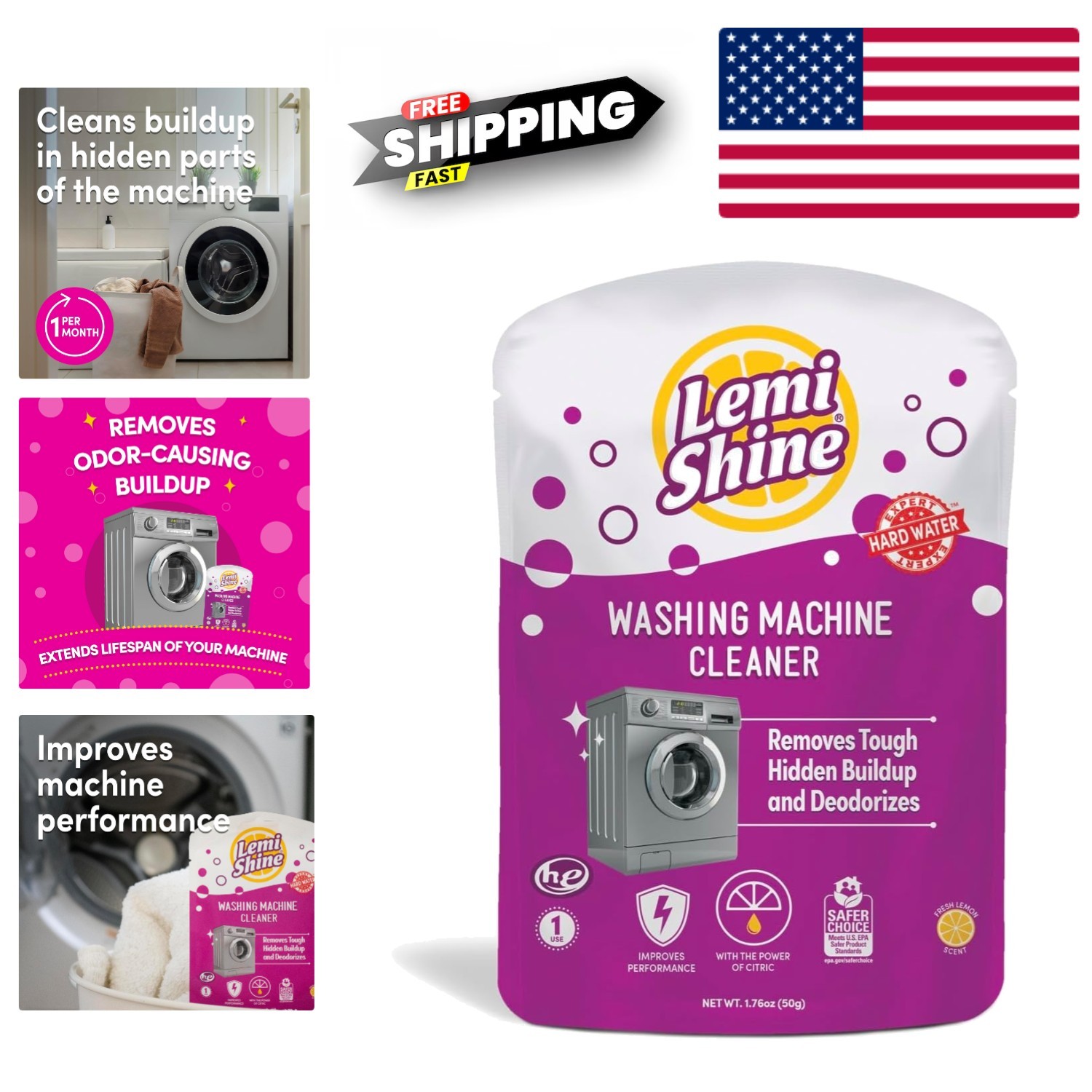 Lemi Shine Washing Machine Cleaner - Biodegradable & EPA Certified (1.8 oz) gallery