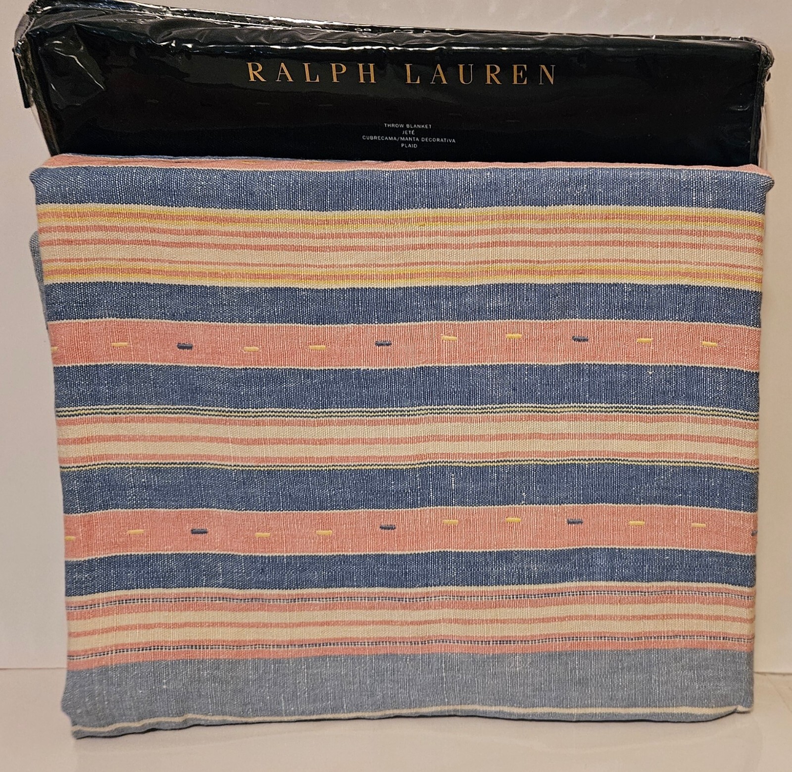NWOT Ralph Lauren Throw Blanket Home Collection Hither Fringe Linen India 54x72 gallery