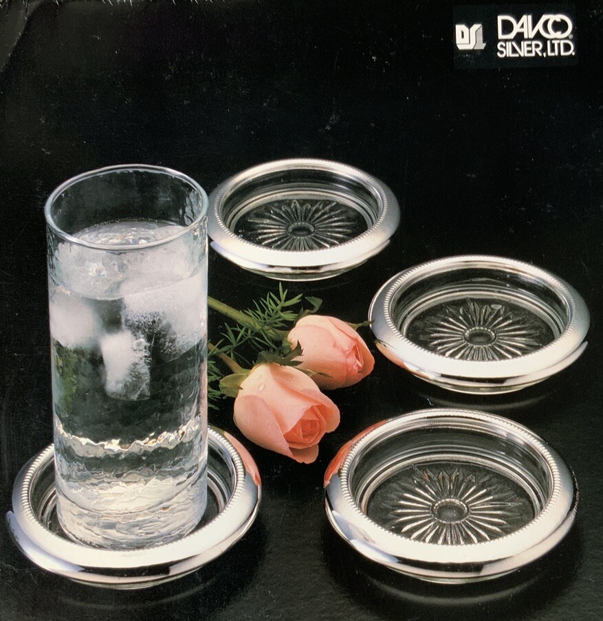 Silver Plated Rim Glass? Crystal? Coasters Hong Kong Set of 4 Davco SilverCo NIB gallery