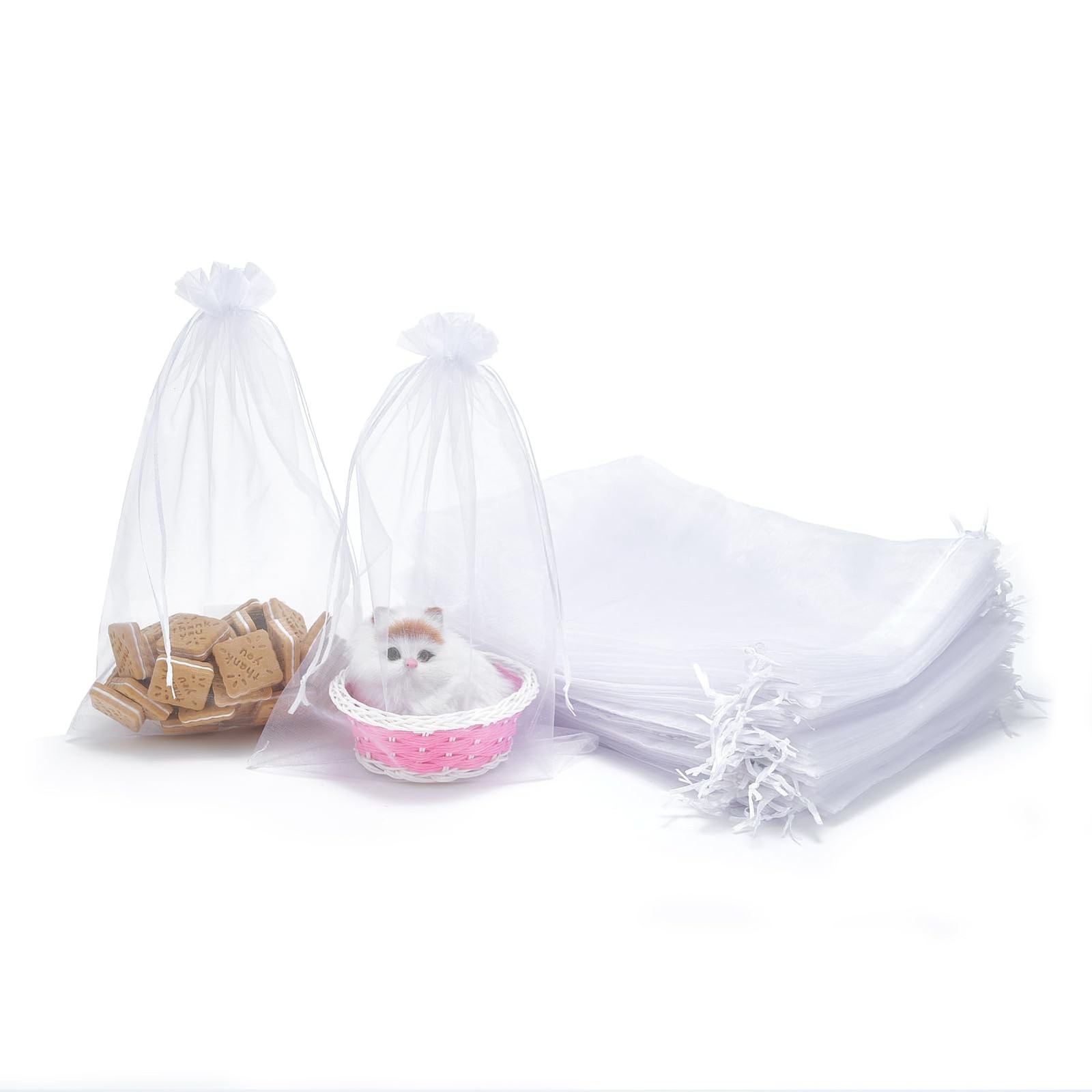 LOOKSGO 25 pcs 8x12 Inches Drawstring Organza 1 count (Pack of 25), White gallery