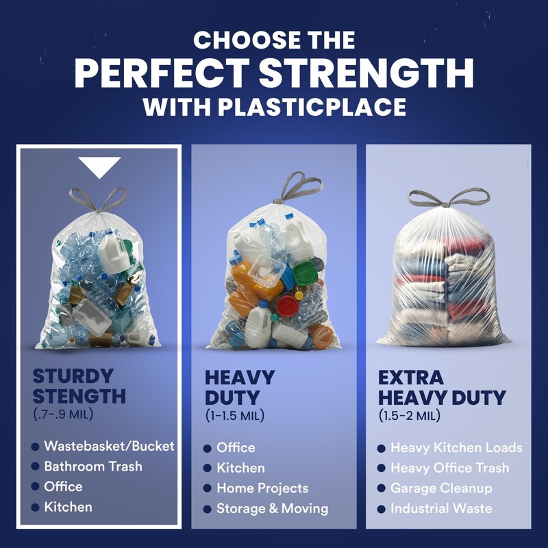Plasticplace 13 Gallon Extra Tall Drawstring Trash Bags -Clear, Case of 200 Bags gallery