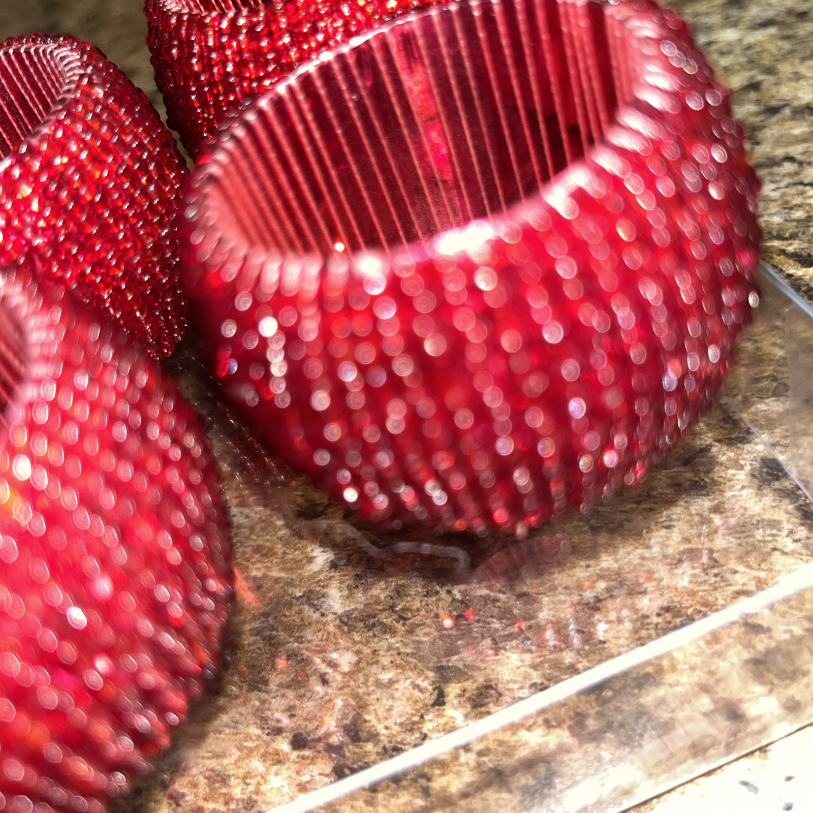 4 Red Beaded Napkin Rings Christmas Valentines New Years Festive Celebration gallery