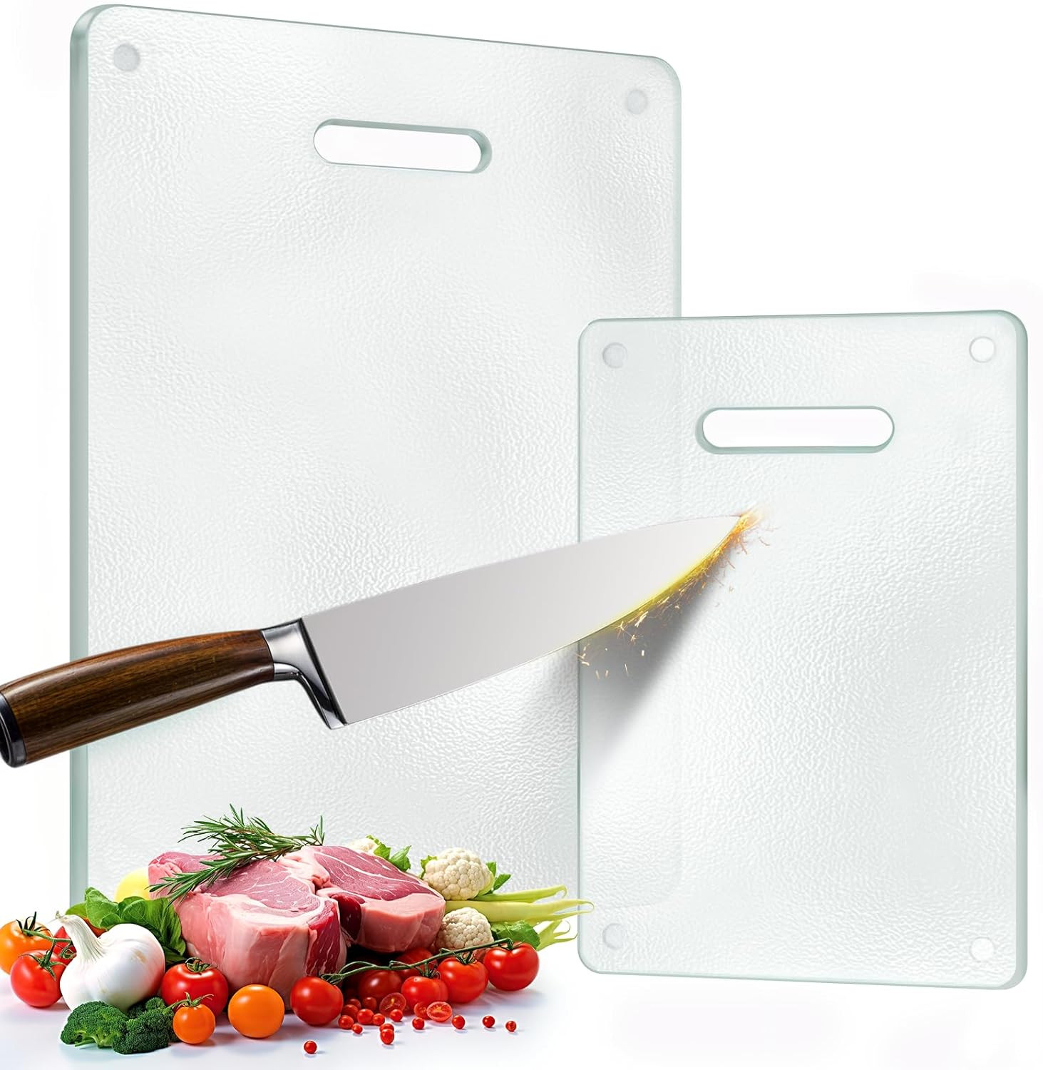 Tempered Glass Cutting Board for Kitchen, 2PCS Clear Chopping Board with Handle gallery