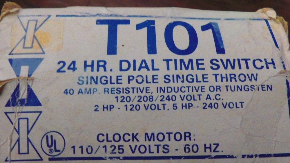 Intermatic T101 24 Hour Dial Time Switch 120V 40A Indoor Mechanical Timer Gray