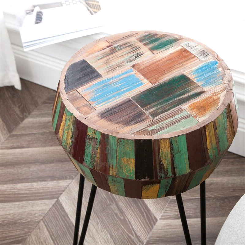 Greenage Side End Table Solid Reclaimed Wood Nightstand Round 3D Round 22" H gallery