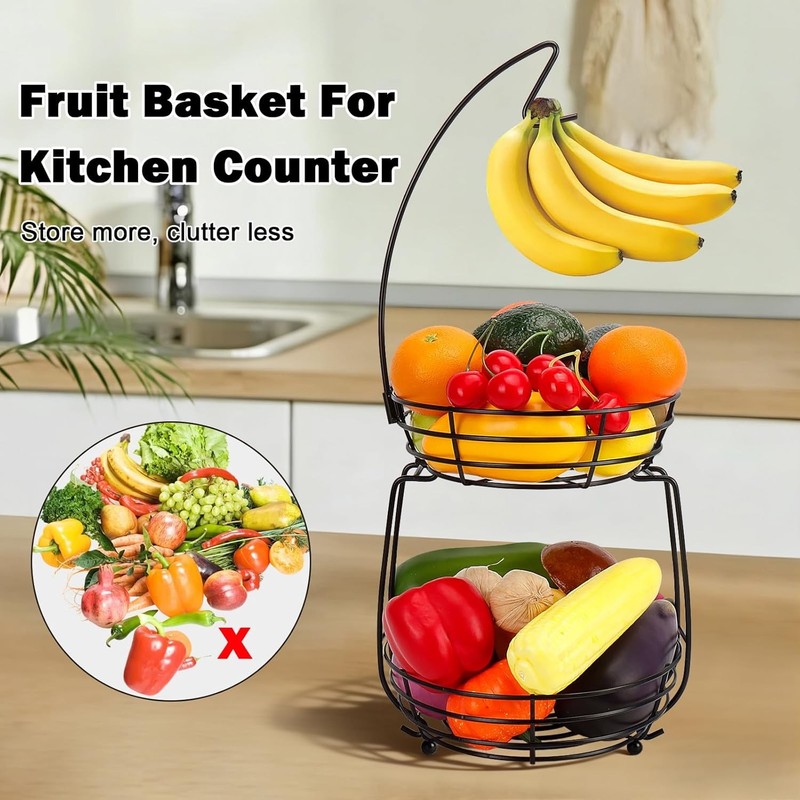 2 Tier Fruit Bowl, Stackable Fruit Basket-Vegetable Holder, Large Capacity Thick gallery
